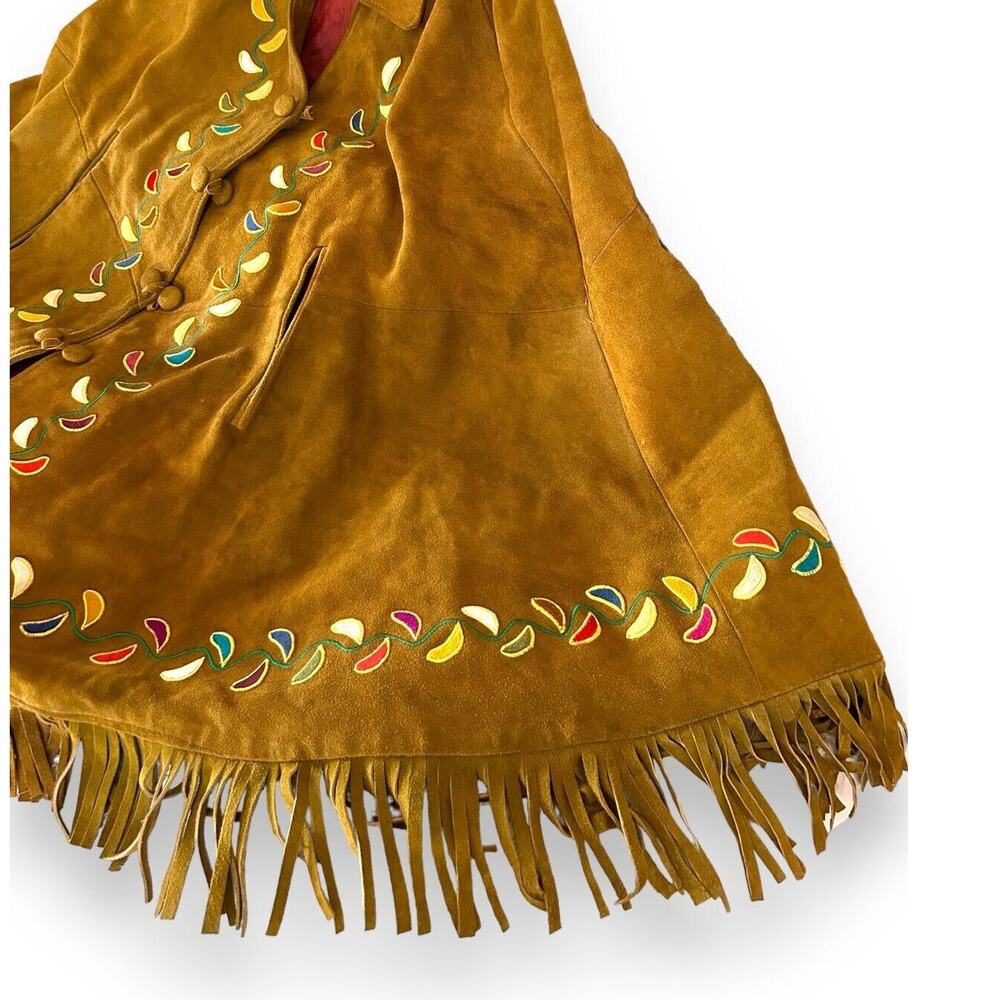 Vintage Leather Fringe Embroidered Cape Western Indian One Size Large - Picture 4 of 16